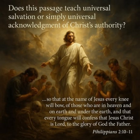 poster Salvation - Universalist - Does this passage teach universal salvation or simply universal acknowledgment of Christ's authority? (Philippians 2:10–11)